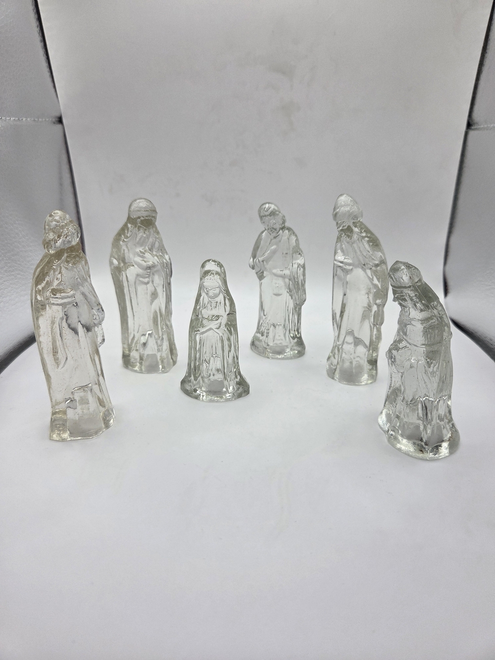 Vintage 1990's 6 Piece Clear Crystal Glass Nativity Set Christmas Decor
